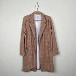 NWT Melloday | Tan Beige Check Plaid Long Blazer M